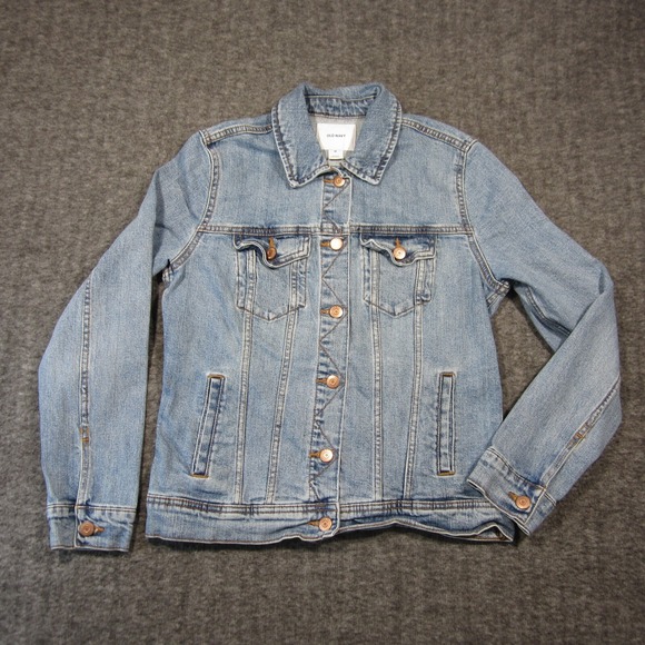 Old Navy Denim Jacket Women M Light Wash Button Up 90s Distressed Grunge Trucker - Picture 2 of 8